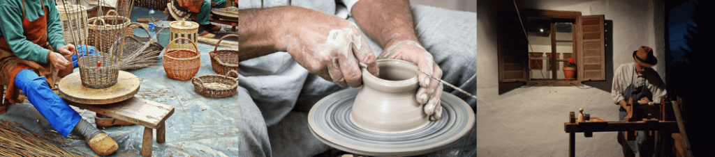 Muestra diversas formas de artesanía en la Palma. Cestería, cerámica y tejidos.