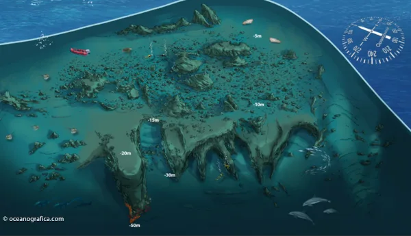 Muestra el mapa de buceo de las inmersiones en Puerto Naos.