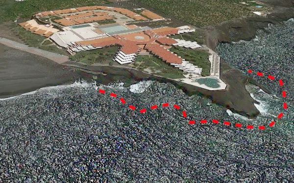 Muestra el recorrido a seguir en el buceo del Hotel, en Puerto Naos.